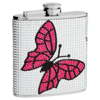 6 ounce Rhinestone Butterfly Hip Flask