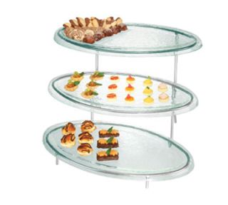 Cal Mil 3 Tier Oval Glacier Tray Display   Faux Glass, Green Acrylic, Platinum