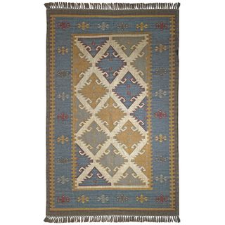 Hand woven Flatweave Royal Jute And Wool Rug (5 X 8)