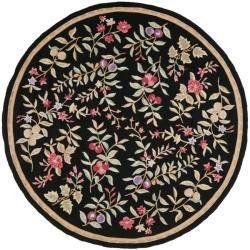 Simply Clean Botanical Hand hooked Black Rug (8 Round)