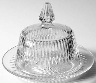 Jeannette Anniversary Clear Round Covered Butter   Clear               Glassware