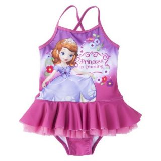 Disney Sofia the First Toddler Girls 1 Piece Tutu Swimsuit   Raspberry 2T
