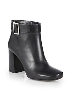 Prada Leather Buckle Ankle Boots   Nero Black