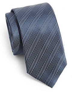 BOSS HUGO BOSS Diagonal Striped Silk Tie   Dark Blue