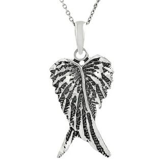 Sterling Silver Oxidized Angel Wings Necklace   Silver