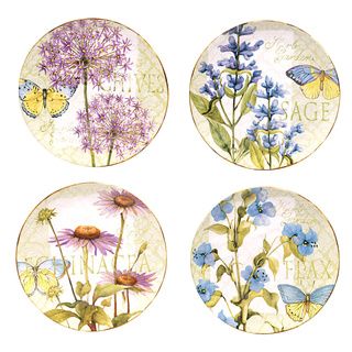 Hand painted Herb Garden 11 inch Assorted Ceramic Dinner Plates (set Of 4)