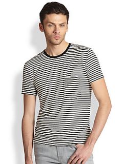 7 For All Mankind Striped Pocket Tee   Black White