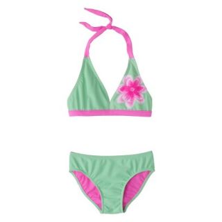 Girls 2 Piece Halter Flower Bikini Swimsuit Set   Mint M