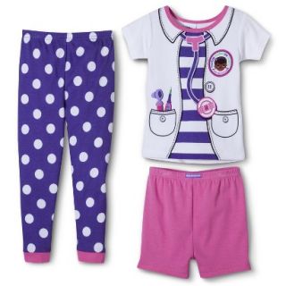 Doc McStuffins Toddler Girls 3 Piece Short Sleeve Pajama Set   Purple 3T