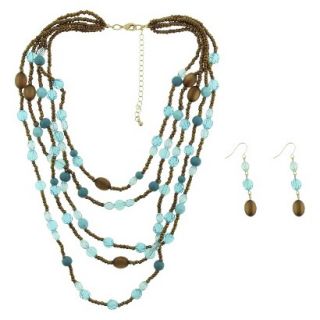 Womens Multi Strand Fashion Necklace and Earring Set   Blue