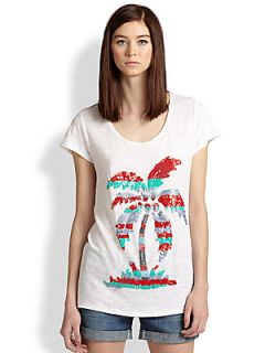 Marc by Marc Jacobs Island Time Sequined Palm Tree Linen Tee   White