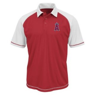 MLB Mens Los Angeles Angels Synthetic Polo T Shirt   Red/White (L)