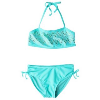 Girls 2 Piece Chevron Sequin Bandeau Bikini Swimsuit Set   Aqua S