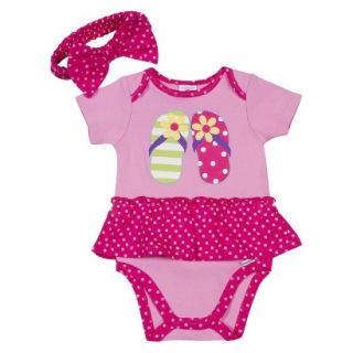 Gerber Newborn Girls Flip Flop Bodysuit and Headband Set   Pink 6 9 M