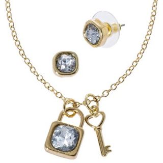 Lonna & Lilly Lock and Key Necklace and Earring Set   Gold/Clear