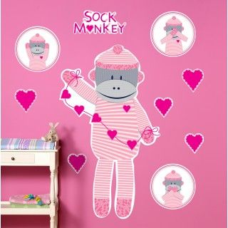 Sock Monkey Pink Giant Wall Decals