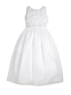 Joan Calabrese Girls Embroidered First Communion Dress   White