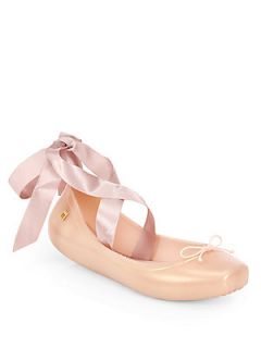 Melissa Silk Ribbon Ballet Flats   Pearl Pink
