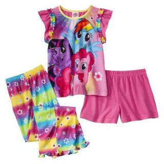 My Little Pony Toddler Girls 3 Piece Short Sleeve Pajama Set   Pink 2T
