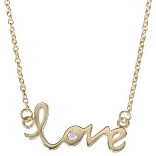 Love Pendant Necklace with Crystals   Gold