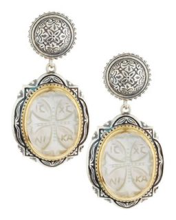 Athena Cross Carved Mother of Pearl Earrings