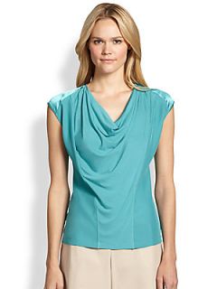 Lafayette 148 New York Mixed Media Cowlneck Top   Turquoise