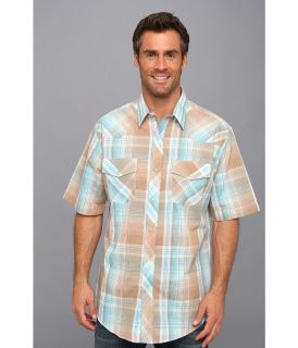 Roper 9093 Khaki/Turquoise Plaid Mens Short Sleeve Button Up (Brown)