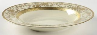 Mikasa English Manor Rim Soup Bowl, Fine China Dinnerware   Gold Flowers&Leaves,