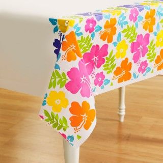 Hibiscus White Plastic Tablecover