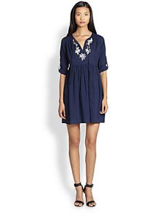 Beyond Vintage Embroidered Cotton Dress   Navy