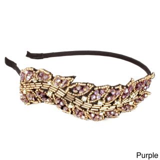 Kate Marie Kate Marie Rhinestone And Glass Bead Embellished 5.3 Leaf Headband Purple Size One Size Fits Most