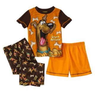 Scooby Doo Toddler Boys 3 Piece Short Sleeve Pajama Set   Brown 4T