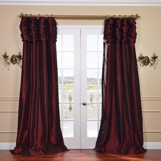 Ruched Header Syrah Solid Color Faux Silk Taffeta 84 inch Curtain Panel