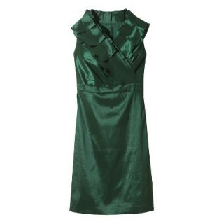 Womens Shantung V Neck Ruffle Dress   Green Marker   6