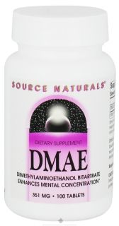 Source Naturals   DMAE Dimethylaminoethanol Bitartrate 351 mg.   100 Tablet(s)
