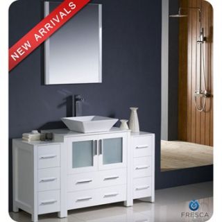 Fresca Torino 54 White Modern Bathroom Vanity with 2 Side Cabinets & Vessel Sin