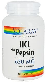 Solaray   HCL with Pepsin High Potency 650 mg.   100 Capsules