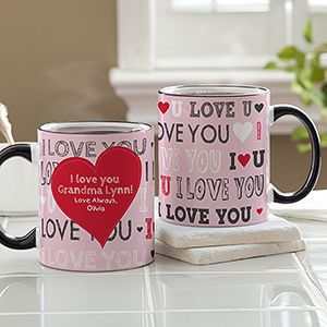 Personalized All About Love Romantic Coffee Mugs   Black Handle