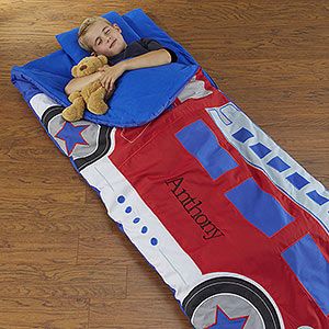 Personalized Boys Sleeping Bags   Fire Truck