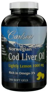 Carlson Labs   Norwegian Cod Liver Oil Lightly Lemon 1000 mg.   300 Softgels