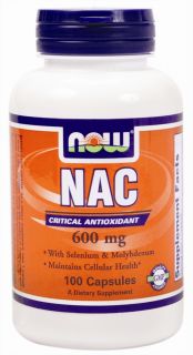 NOW Foods   NAC N Acetyl Cysteine 600 mg.   100 Vegetarian Capsules