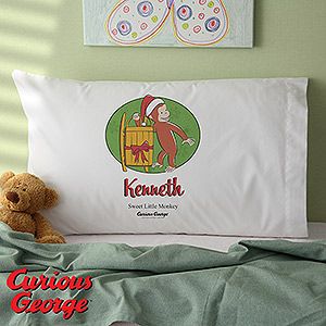 Personalized Curious George Christmas Pillowcase