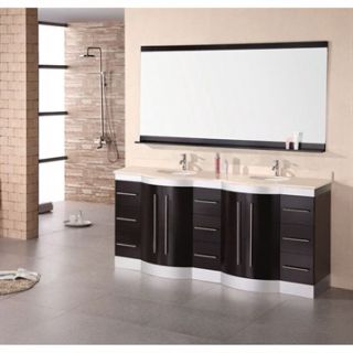 Design Element Jade 72 Double Sink Vanity Set w/ Travertine Stone Countertop  