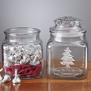Personalized Christmas Candy Jar with Chocolate Kisses