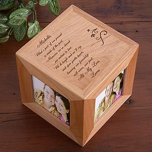 Engraved Friendship Wood Photo Cube Picture Frames