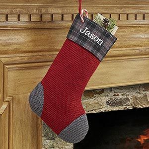 Personalized Knit Christmas Stockings   Red Northwoods Plaid