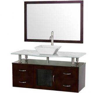Accara 48 Wall Mounted Bathroom Vanity with Drawers   Espresso w/ White Carrera