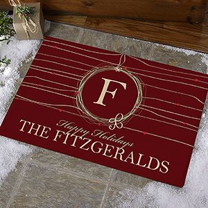 Personalized Christmas Wreath Holiday Doormat