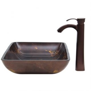VIGO Rectangular Brown and Gold Fusion Glass Vessel Sink and Otis Faucet Set in