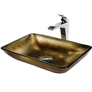 VIGO Rectangular Copper Glass Vessel Sink and Faucet Set in Chrome